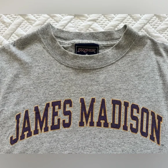 Vintage 90s James Madison University JMU T-Shirt JanSport Gray Purple Medium M - Picture 4 of 8